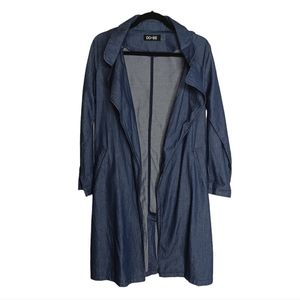 DO + BE Dark Medium Blue Chambray Long Sleeve Open Cardigan Shawl Small